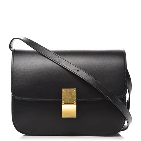 CELINE Box Calfskin Medium Classic Box Flap Bag Black 